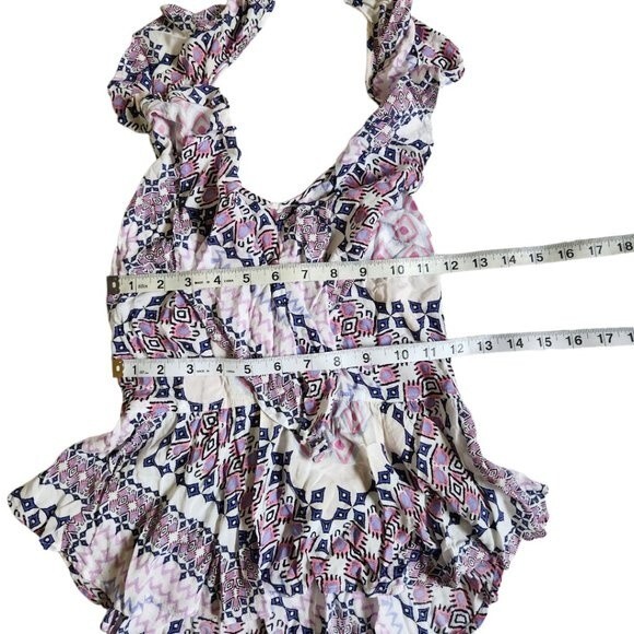 Express Pink Blue White Multicolor Geometric Print Ruffle Neck Halter Top XS - Picture 8 of 10
